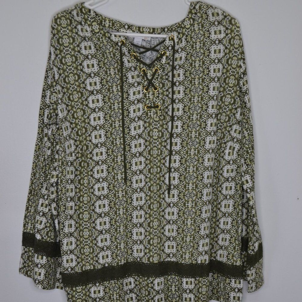 Westport 1962 Women's 1X Olive Green Lace Up Popover Tunic Top